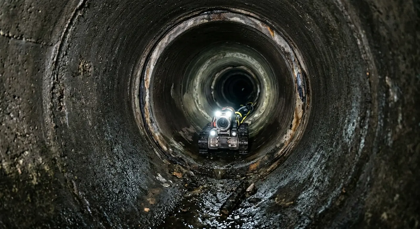 Robotic sewer camera inspecting pipe interior for Sewer Line Cleaning in Orono